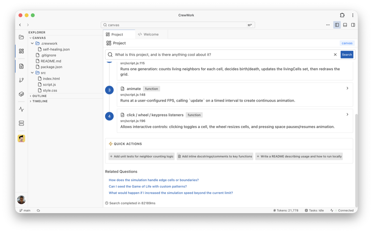 Runs workspace timeline with artifacts and checkpoints