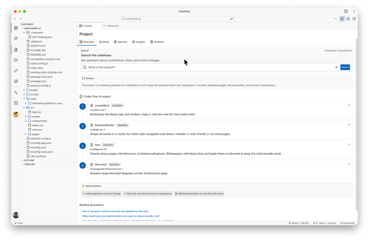 Semantic search results showing code flow and related questions